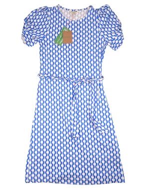 Boden Dress NWT Size 6R Blue Geometric Print Tie Waist Midi